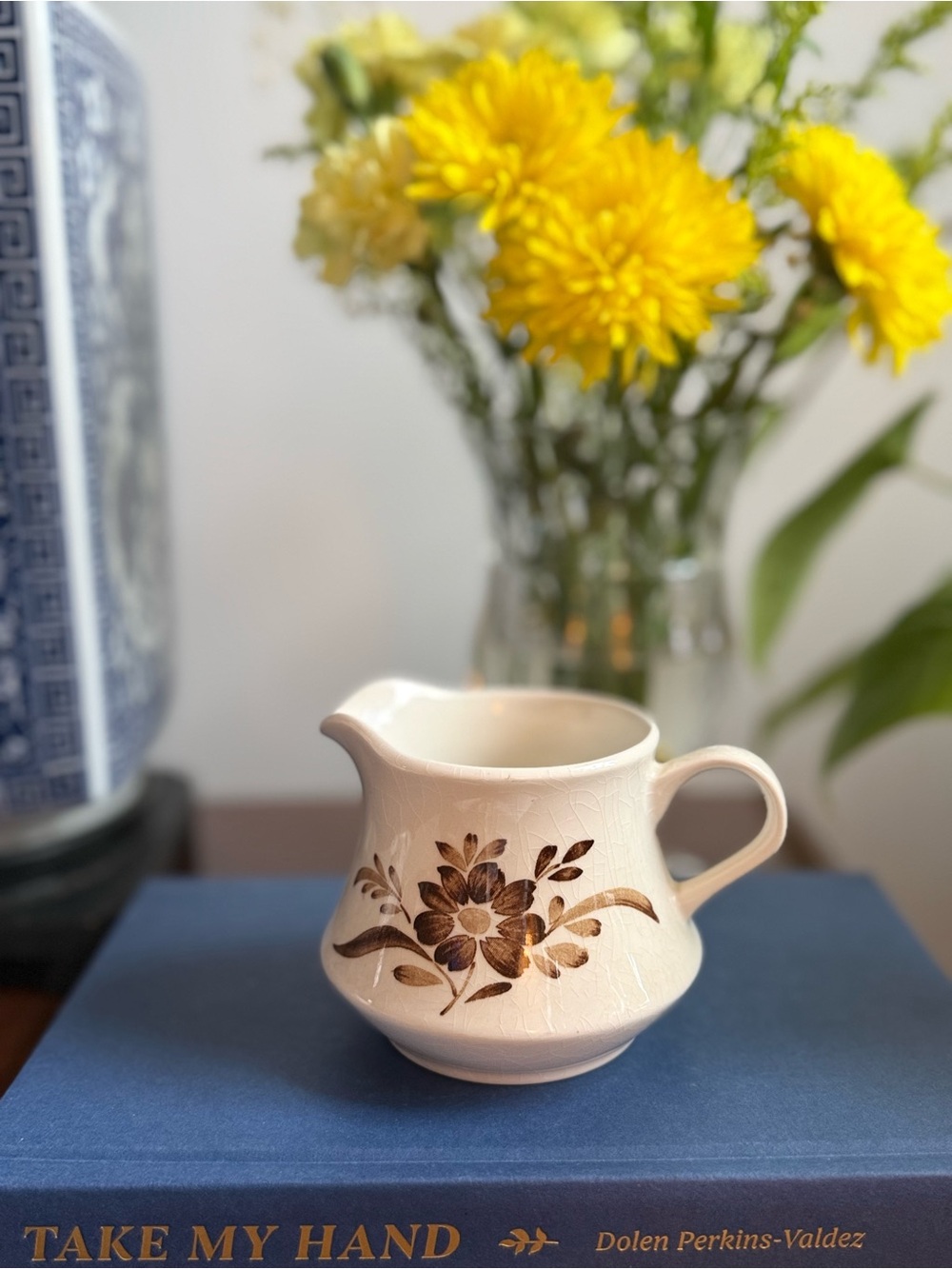 Nikko Ceramics Cream and Brown Floral Ceramic Creamer
